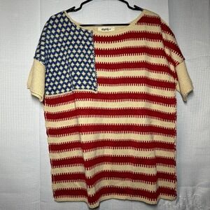 Haptics American Flag Sweater Small Cream Red Blue Short Sleeve Knit HCW3032A